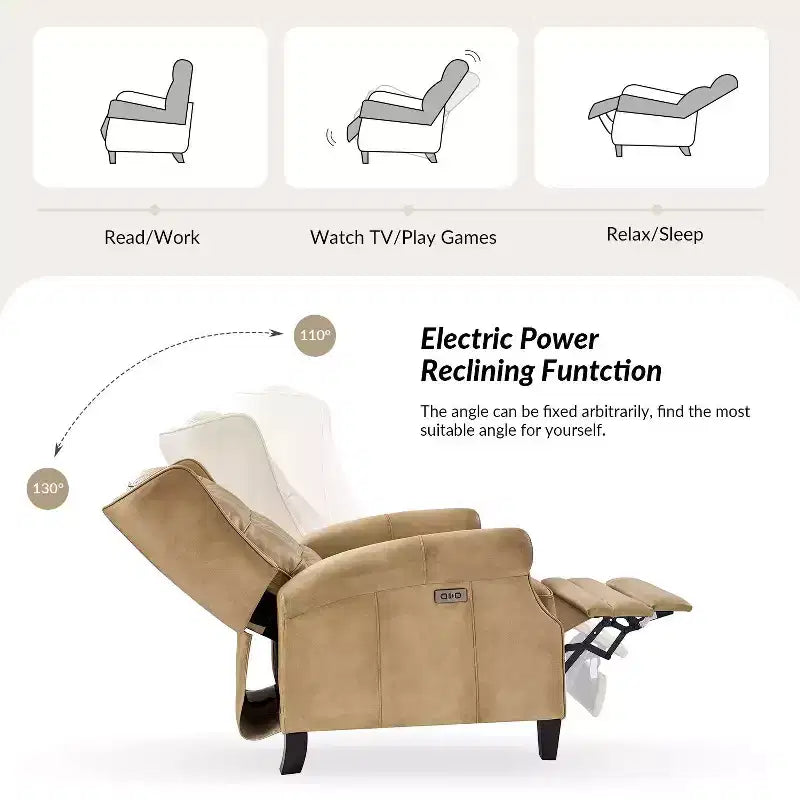 Fauteuil inclinable électrique en cuir véritable Silvia avec pieds en bois massif|ARTFUL LIVING DESIGNS