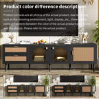 Meuble TV en rotin avec lumière LED pour TV de 70 pouces, meuble de rangement TV en bois avec tiroirs pour salon, noir