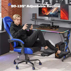 RSPGAME Chaises de jeu ergonomiques basiques pour adultes, chaises de bureau en cuir PU avec support lombaire, coussin à ressorts ensachés et repose-pieds rétractable