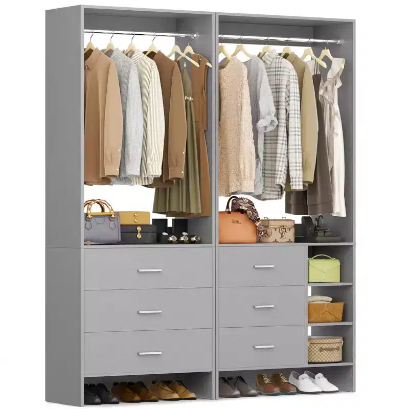 Besiost Ensemble de Système de Rangement de Placard 54 Pouces avec Tiroirs en Bois, Organisateur de Placard Autonome avec Tiges de Suspension