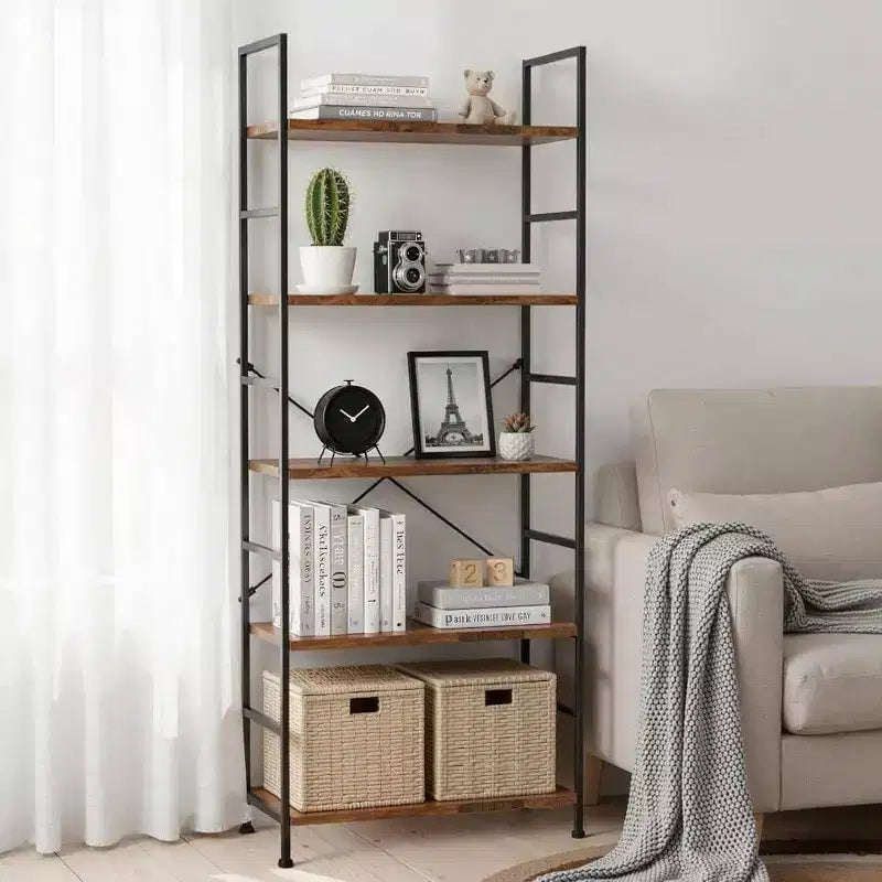 Étagère à 5 niveaux Marron rustique Étagère de rangement autoportante pour maison, bureau, chambre, salon, salle de bain