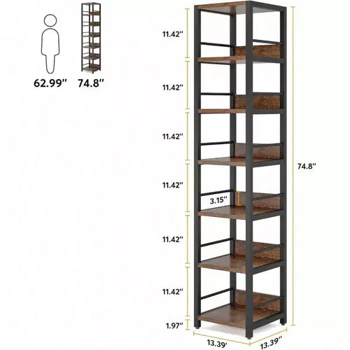 Étagère d'Angle à 6 Niveaux de 190,5 cm de Haut, Bibliothèque Étroite, Meuble de Rangement Étagère Présentoir pour Salon Salle de Bain