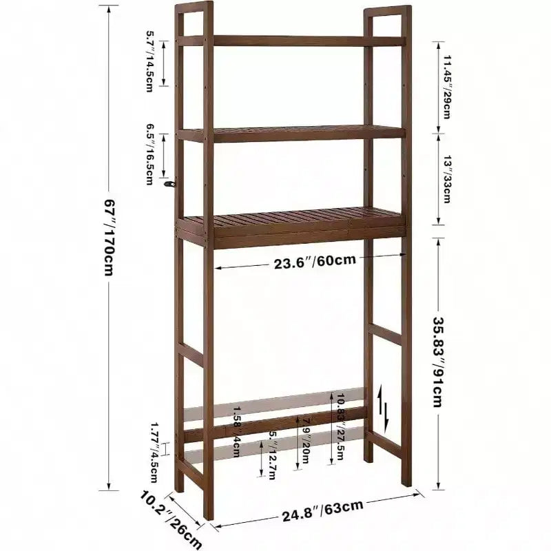 Étagère de Rangement pour Salle de Bain Au-dessus des Toilettes Meuble de Rangement WC sur Pied Gain de Place 3 Niveaux Étagères Réglables Noyer