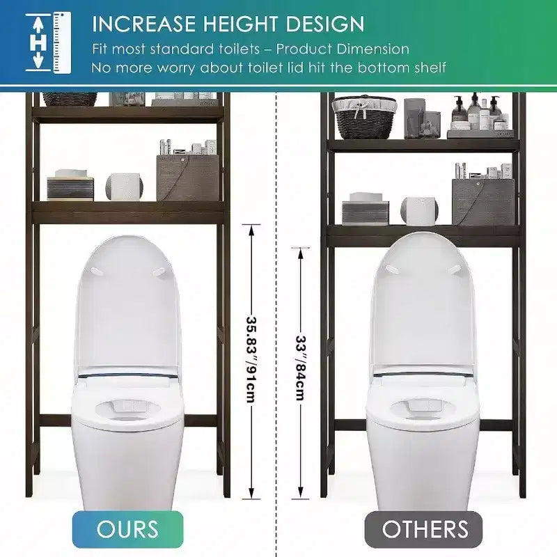 Étagère de Rangement pour Salle de Bain Au-dessus des Toilettes Meuble de Rangement WC sur Pied Gain de Place 3 Niveaux Étagères Réglables Noyer