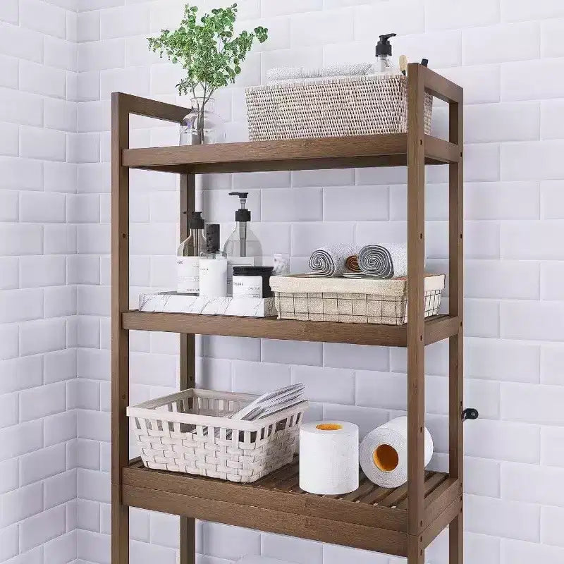 Étagère de Rangement pour Salle de Bain Au-dessus des Toilettes Meuble de Rangement WC sur Pied Gain de Place 3 Niveaux Étagères Réglables Noyer