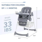 Chaise Haute Pliable Compacte pour Bébé - 7 Hauteurs, Harnais 5 Points, Repose-Pieds Réglable & Coussin PU (6-36M)