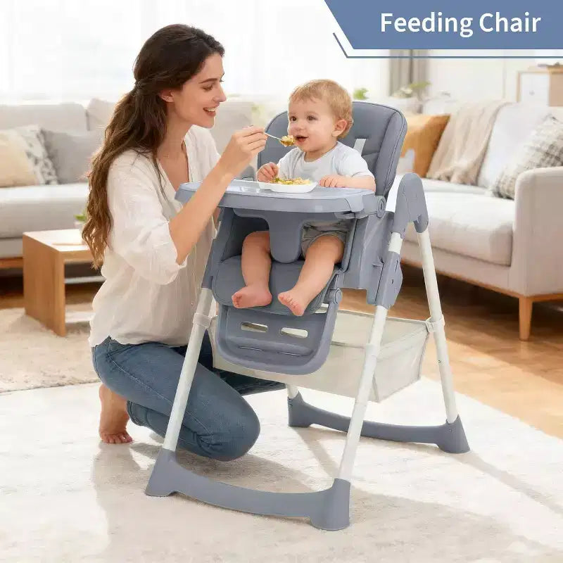 Chaise Haute Pliable Compacte pour Bébé - 7 Hauteurs, Harnais 5 Points, Repose-Pieds Réglable & Coussin PU (6-36M)
