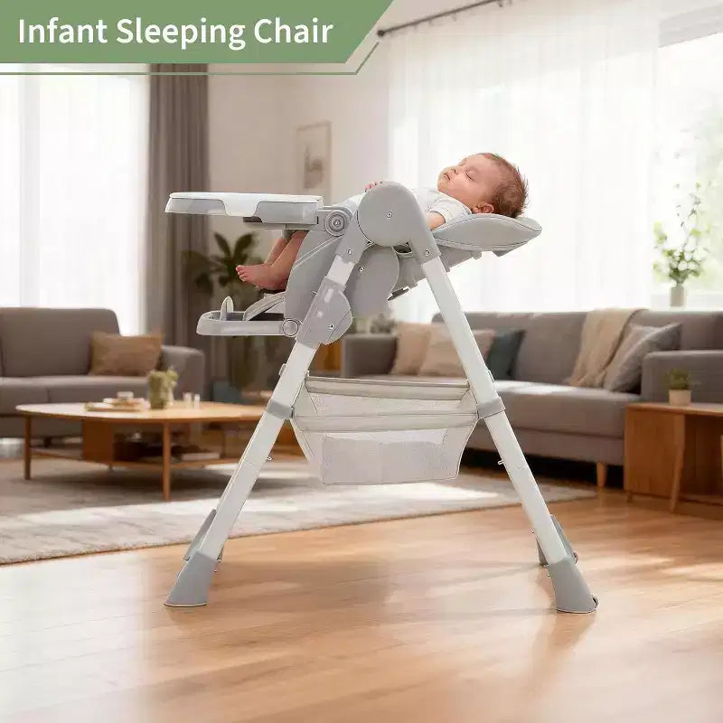 Chaise Haute Pliable Compacte pour Bébé - 7 Hauteurs, Harnais 5 Points, Repose-Pieds Réglable & Coussin PU (6-36M)