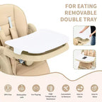 Chaise Haute Pliable Compacte pour Bébé - 7 Hauteurs, Harnais 5 Points, Repose-Pieds Réglable & Coussin PU (6-36M)
