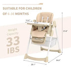 Chaise Haute Pliable Compacte pour Bébé - 7 Hauteurs, Harnais 5 Points, Repose-Pieds Réglable & Coussin PU (6-36M)