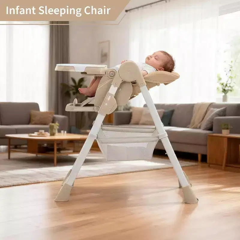 Chaise Haute Pliable Compacte pour Bébé - 7 Hauteurs, Harnais 5 Points, Repose-Pieds Réglable & Coussin PU (6-36M)