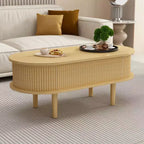 Table basse relevable ovale moderne 40 avec rangement dissimulé, table basse rustique pour salon, table de cocktail relevable peu encombrante-Panipeachy