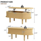 Table basse relevable ovale moderne 40 avec rangement dissimulé, table basse rustique pour salon, table de cocktail relevable peu encombrante-Panipeachy
