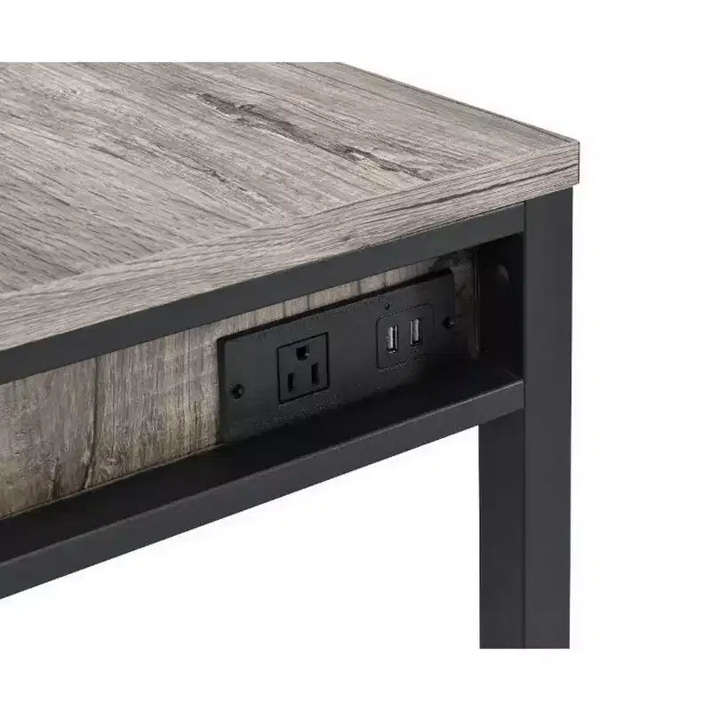 Bureau Royal Hampton avec port USB intégré, chêne clair vieilli et noir