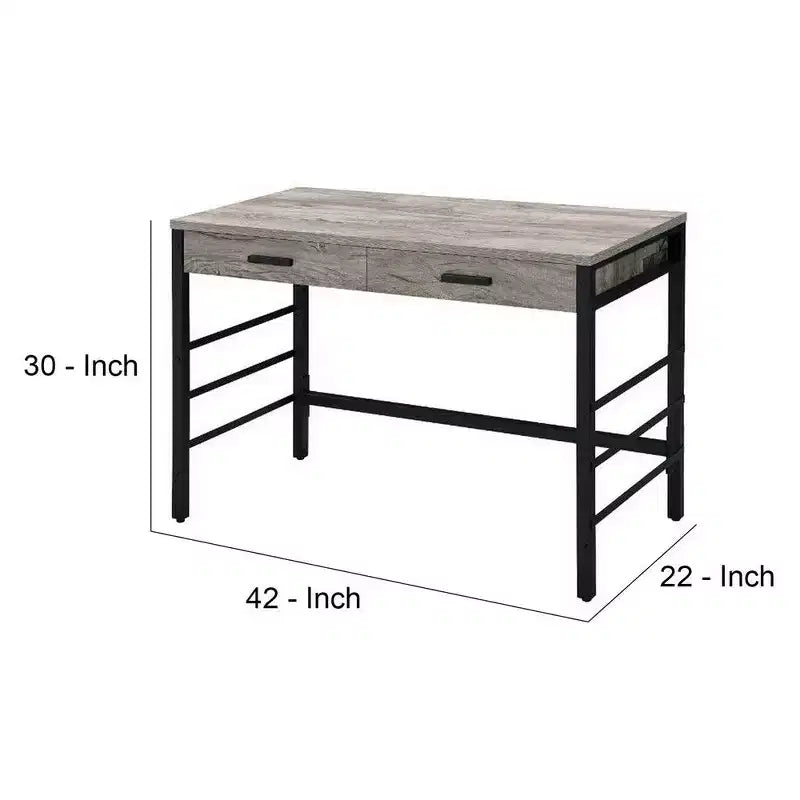 Bureau Royal Hampton avec port USB intégré, chêne clair vieilli et noir
