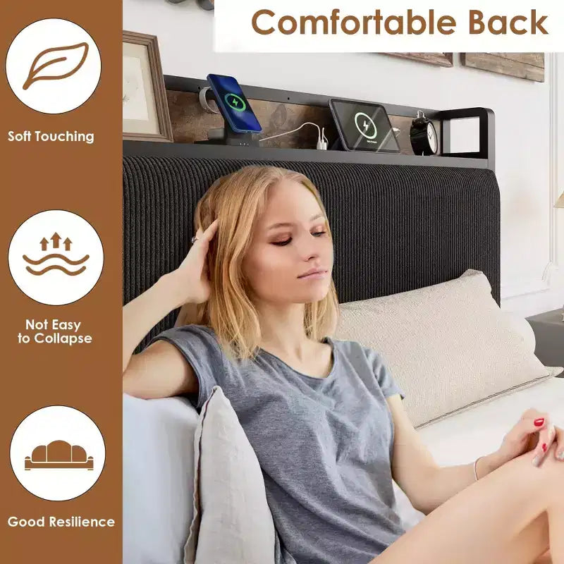 Cadre de lit plateforme en bois double avec tête de lit et 2 tiroirs de rangement, sommier tapissier non requis, pour enfants, adolescents ou adultes