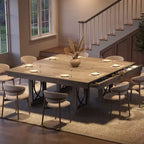 Table de salle à manger pour 6-8 personnes avec 2 tiroirs, Table de cuisine en bois avec double pied et grand plateau, Grande table à manger rectangulaire de 2,4 m avec cadre robuste
