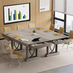 Table de salle à manger pour 6-8 personnes avec 2 tiroirs, Table de cuisine en bois avec double pied et grand plateau, Grande table à manger rectangulaire de 2,4 m avec cadre robuste