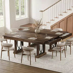 Table de salle à manger pour 6-8 personnes avec 2 tiroirs, Table de cuisine en bois avec double pied et grand plateau, Grande table à manger rectangulaire de 2,4 m avec cadre robuste