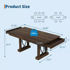 Table de salle à manger pour 6-8 personnes avec 2 tiroirs, Table de cuisine en bois avec double pied et grand plateau, Grande table à manger rectangulaire de 2,4 m avec cadre robuste