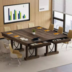 Table de salle à manger pour 6-8 personnes avec 2 tiroirs, Table de cuisine en bois avec double pied et grand plateau, Grande table à manger rectangulaire de 2,4 m avec cadre robuste