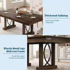 Table de salle à manger pour 6-8 personnes avec 2 tiroirs, Table de cuisine en bois avec double pied et grand plateau, Grande table à manger rectangulaire de 2,4 m avec cadre robuste