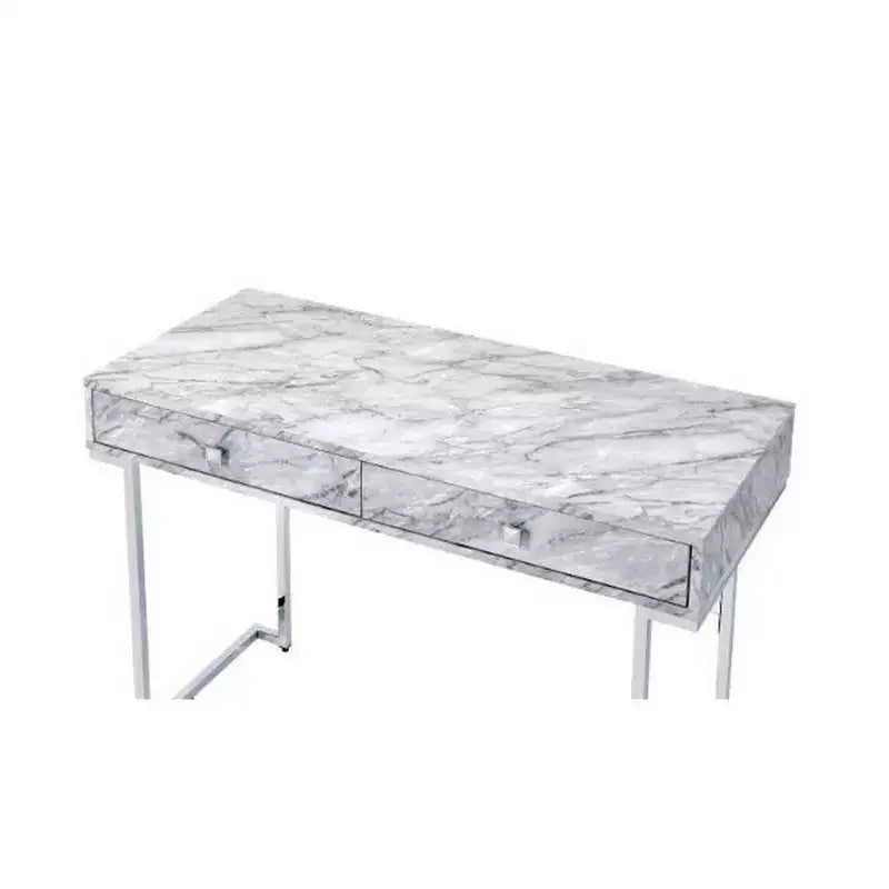 Bureau Royal Hampton avec 2 tiroirs et plateau en faux marbre, Gris