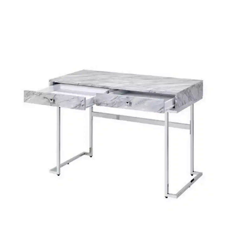 Bureau Royal Hampton avec 2 tiroirs et plateau en faux marbre, Gris