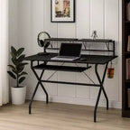 Bureau informatique Royal Hampton à cadre tubulaire en métal avec 2 étagères et porte-gobelet, noir