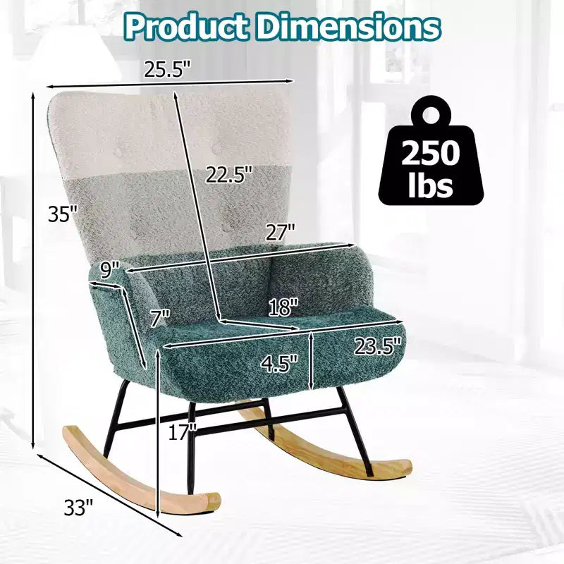 Fauteuil à bascule pour chambre d'enfant Costway avec accoudoirs ergonomiques et dossier haut, poche latérale