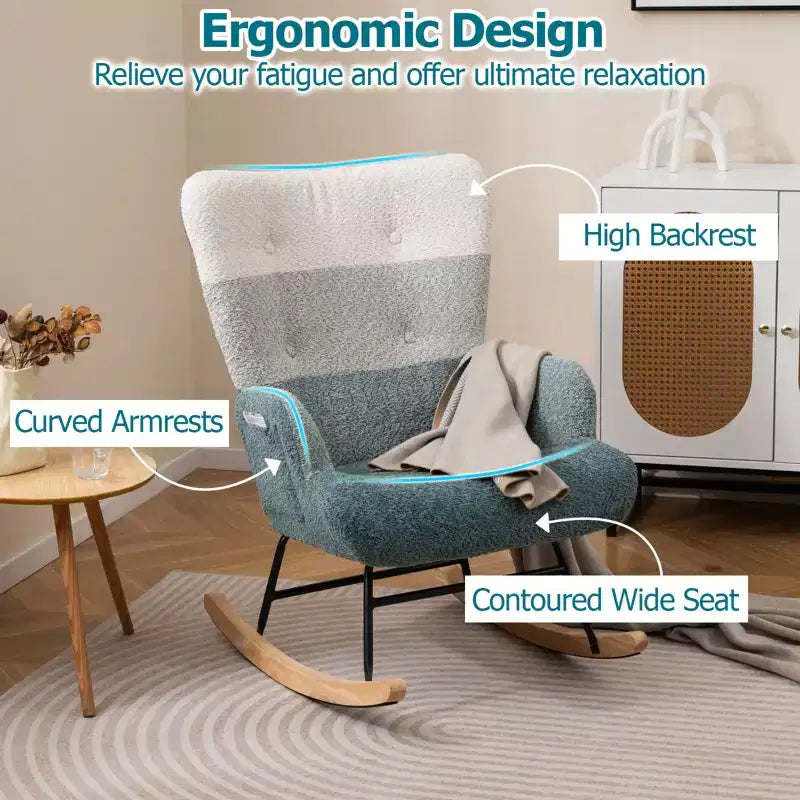 Fauteuil à bascule pour chambre d'enfant Costway avec accoudoirs ergonomiques et dossier haut, poche latérale