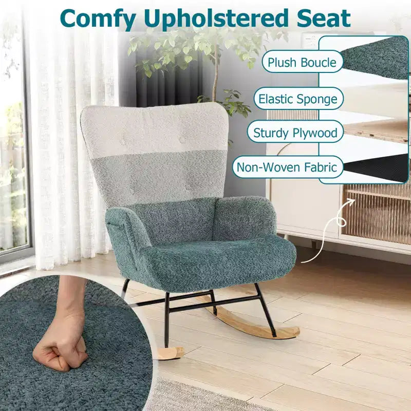 Fauteuil à bascule pour chambre d'enfant Costway avec accoudoirs ergonomiques et dossier haut, poche latérale