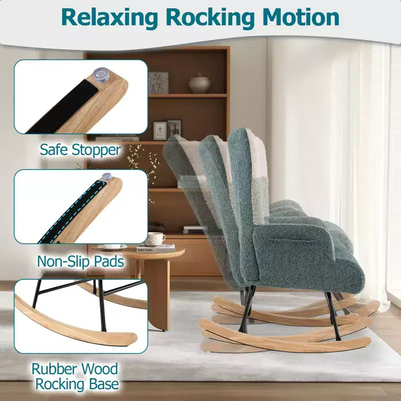 Fauteuil à bascule pour chambre d'enfant Costway avec accoudoirs ergonomiques et dossier haut, poche latérale