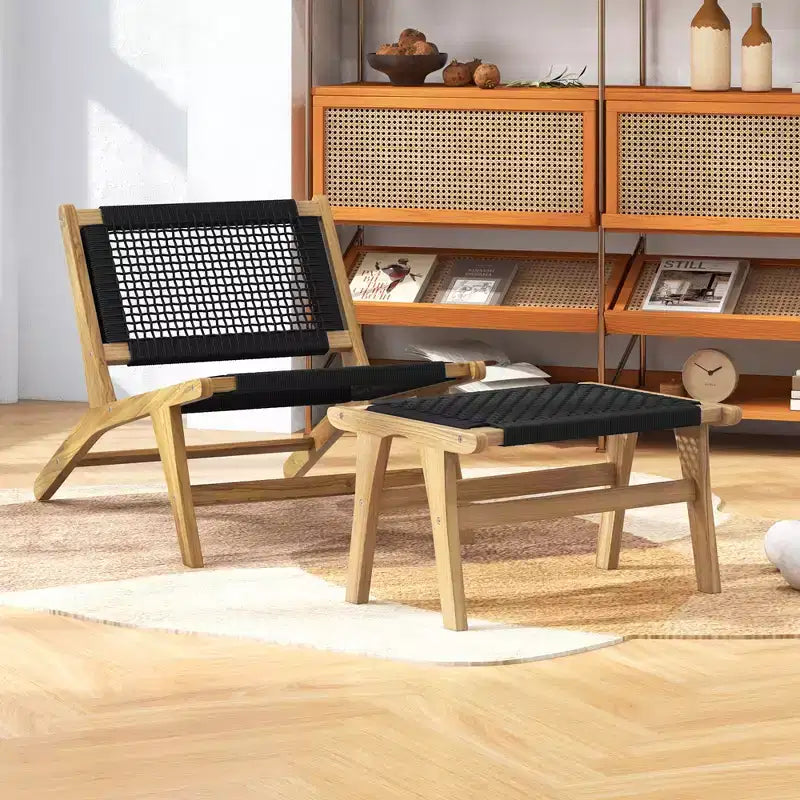 Fauteuil d'appoint moderne du milieu du siècle Costway avec pouf Fauteuil de salon avec cadre en teck