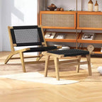 Fauteuil d'appoint moderne du milieu du siècle Costway avec pouf Fauteuil de salon avec cadre en teck