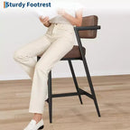 Lot de 2 tabourets de bar, chaises de bar hautes avec coussin épais et pieds en métal épais, tabourets de bar rembourrés hauteur comptoir avec dossier et repose-pieds