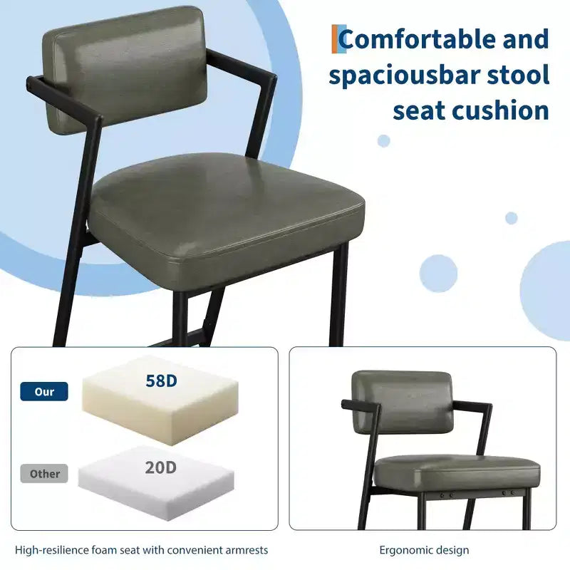 Lot de 2 tabourets de bar, chaises de bar hautes avec coussin épais et pieds en métal épais, tabourets de bar rembourrés hauteur comptoir avec dossier et repose-pieds
