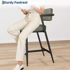 Lot de 2 tabourets de bar, chaises de bar hautes avec coussin épais et pieds en métal épais, tabourets de bar rembourrés hauteur comptoir avec dossier et repose-pieds