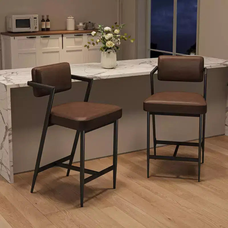 Lot de 2 tabourets de bar, chaises de bar hautes avec coussin épais et pieds en métal épais, tabourets de bar rembourrés hauteur comptoir avec dossier et repose-pieds