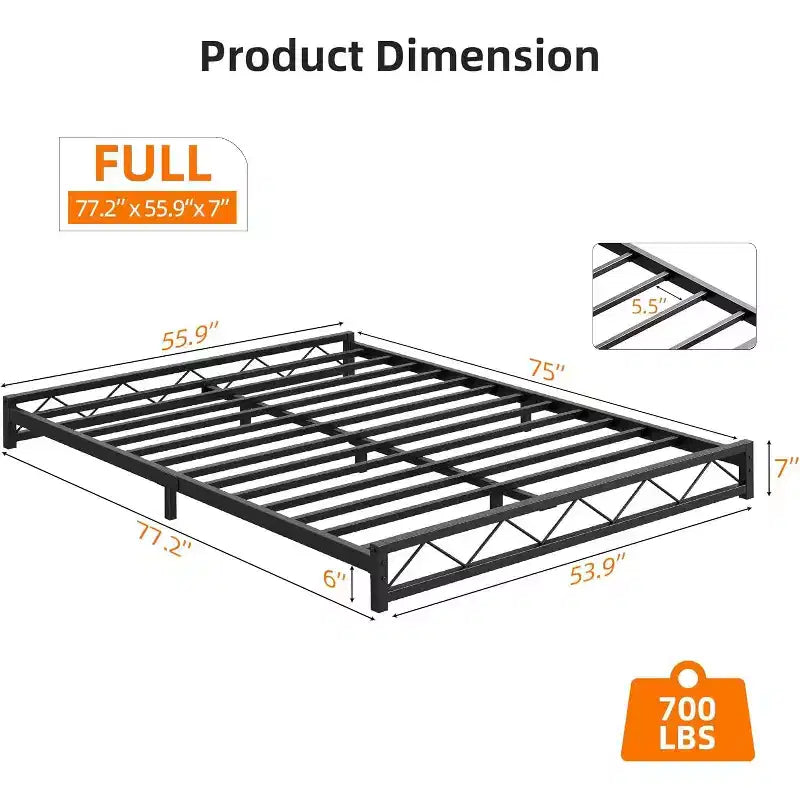 Cadre de lit plateforme en métal design vague avec lattes en acier, sommier bas, aucun sommier tapissier requis, assemblage facile pour petite chambre à coucher