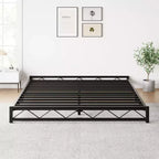 Cadre de lit plateforme en métal design vague avec lattes en acier, sommier bas, aucun sommier tapissier requis, assemblage facile pour petite chambre à coucher
