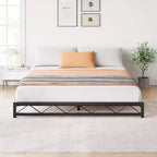 Cadre de lit plateforme en métal design vague avec lattes en acier, sommier bas, aucun sommier tapissier requis, assemblage facile pour petite chambre à coucher
