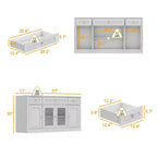 Meuble TV moderne Famapy avec portes en verre, console multimédia à 3 tiroirs avec gestion des câbles, meuble de rangement polyvalent pour salon