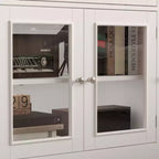 Meuble TV moderne Famapy avec portes en verre, console multimédia à 3 tiroirs avec gestion des câbles, meuble de rangement polyvalent pour salon