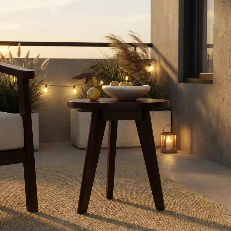 Table d'appoint ronde Homy Casa en bois d'acacia massif, petite table d'appoint, brun foncé