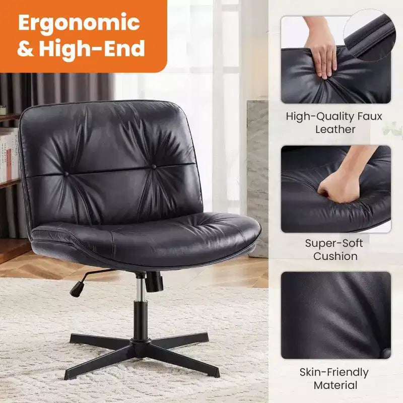 TUYOHW Fauteuil de bureau sans roulettes, 66 cm de large, sans accoudoirs, pivotant pour s'asseoir les jambes croisées, bascule de 22°, capacité de 136 kg