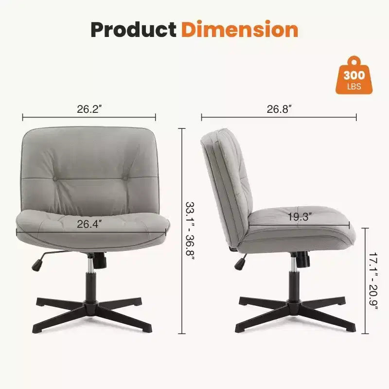 TUYOHW Fauteuil de bureau sans roulettes, 66 cm de large, sans accoudoirs, pivotant pour s'asseoir les jambes croisées, bascule de 22°, capacité de 136 kg