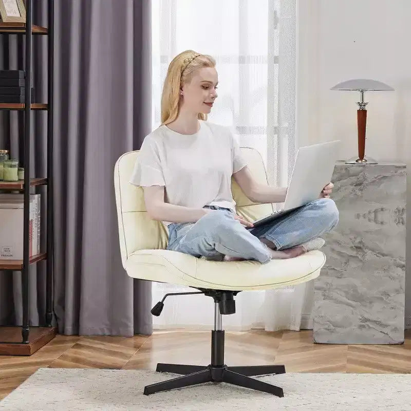 TUYOHW Fauteuil de bureau sans roulettes, 66 cm de large, sans accoudoirs, pivotant pour s'asseoir les jambes croisées, bascule de 22°, capacité de 136 kg