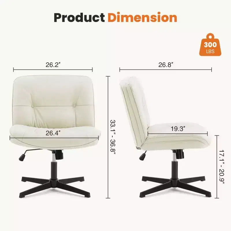 TUYOHW Fauteuil de bureau sans roulettes, 66 cm de large, sans accoudoirs, pivotant pour s'asseoir les jambes croisées, bascule de 22°, capacité de 136 kg