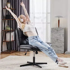 TUYOHW Fauteuil de bureau sans roulettes, 66 cm de large, sans accoudoirs, pivotant pour s'asseoir les jambes croisées, bascule de 22°, capacité de 136 kg